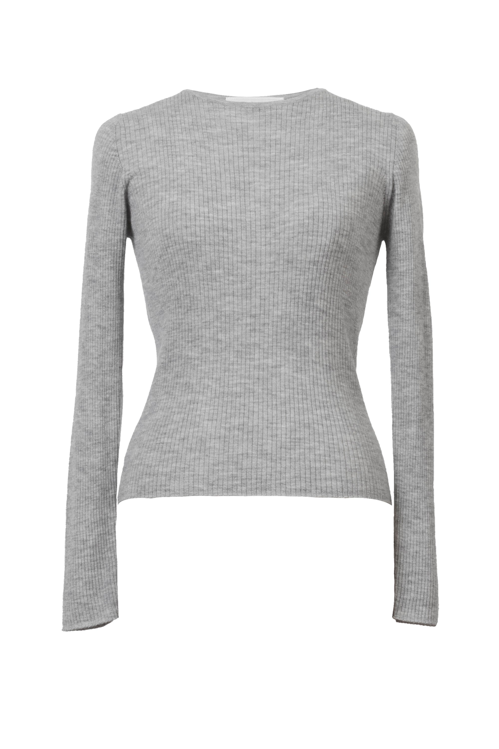 Cashmere Rib Crew Neck Top | Light Grey