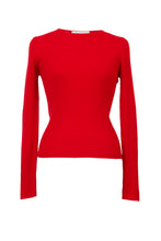 Load image into Gallery viewer, Cashmere Rib Crew Neck Top | Cherry Red

