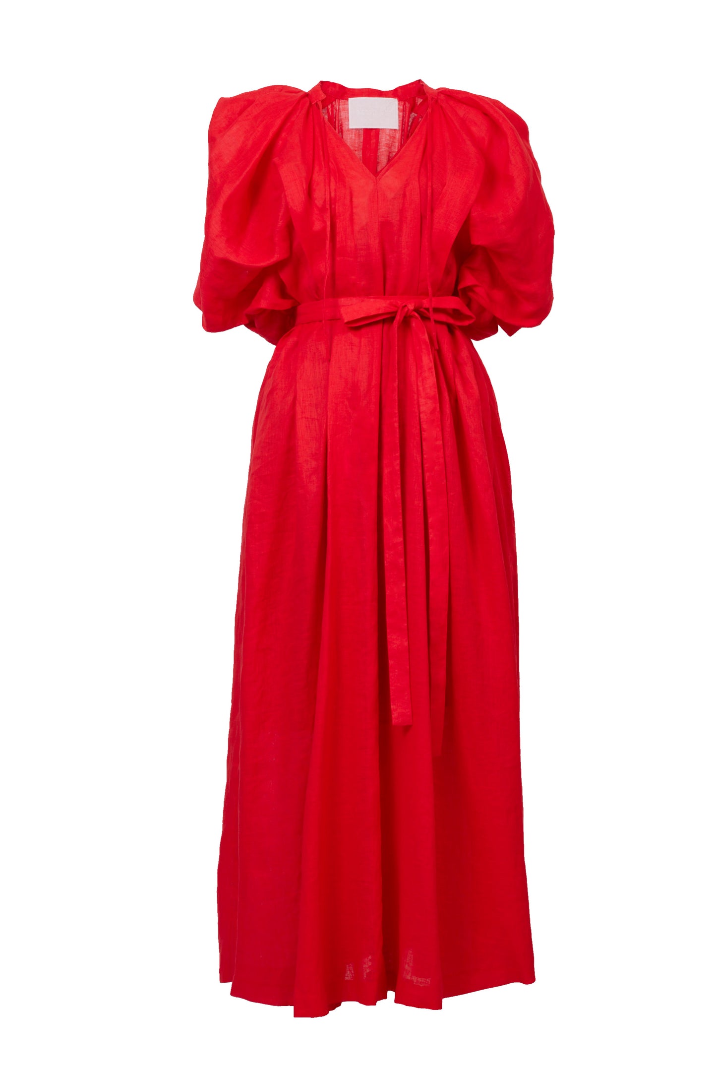 Volume Sleeve Maxi Dress | Coral Red