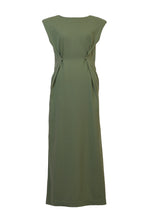 Load image into Gallery viewer, Padded Shoulder Back Open Maxi Dress | Olive
