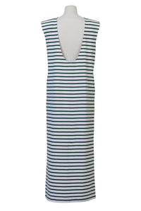 Padded Shoulder Back Open Maxi Dress | Capri Blue