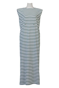 Padded Shoulder Back Open Maxi Dress | Capri Blue