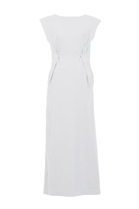 Padded Shoulder Back Open Maxi Dress | Shell White