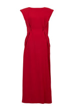 Load image into Gallery viewer, Padded Shoulder Back Open Maxi Dress | Coral Red
