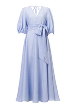 画像をギャラリービューアに読み込む, Shine Linen V Neck Dress | Blue Stripe
