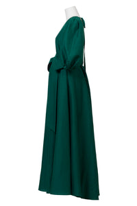 Shine Linen V Neck Dress | Forest Green