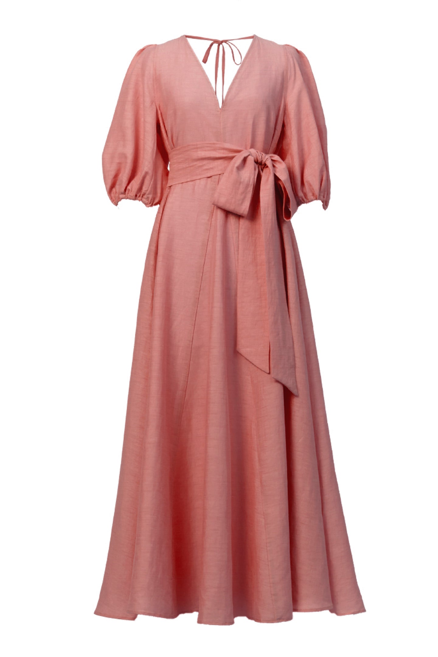 Shine Linen V Neck Dress | Coral Pink