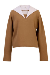 Wool Cashmere Sailor Collar Knit | Camel