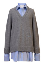 Load image into Gallery viewer, Cashmere V neck Knit Shirt Layered Dress | Light Grey
