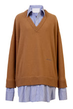 Load image into Gallery viewer, Cashmere V neck Knit Shirt Layered Dress | Camel
