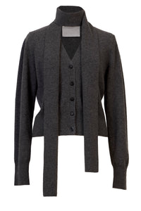 Cashmere Knit Scarf Collar Cardigan | Charcoal Grey