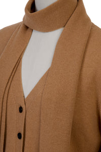 Cashmere Knit Scarf Collar Cardigan | Camel