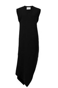 Wool Cashmere Sleeveless Knit Slit Dress | Stone