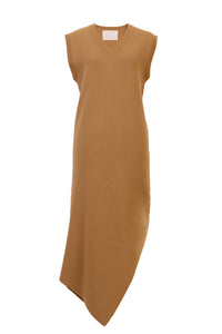 Wool Cashmere Sleeveless Knit Slit Dress | Camel