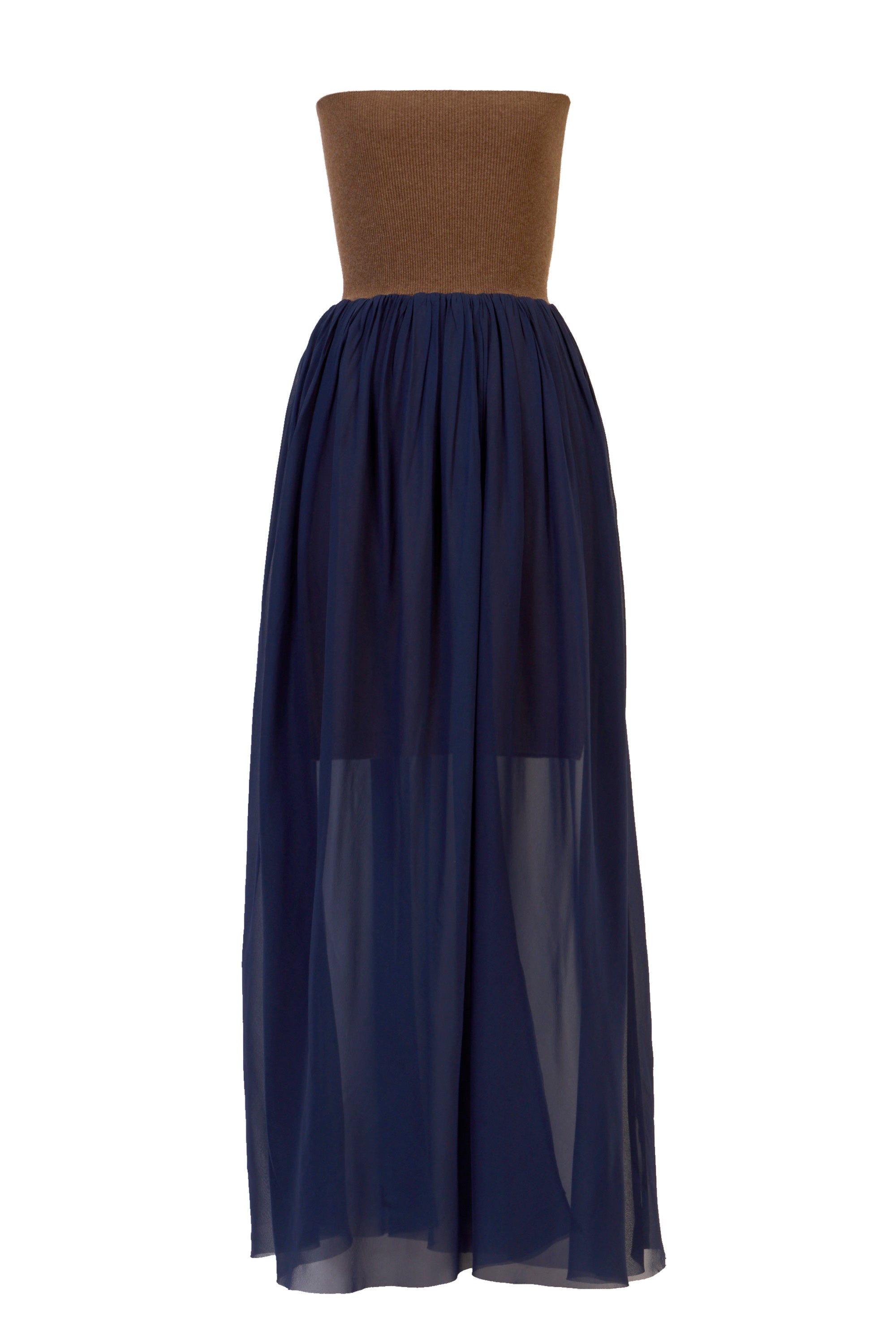 Wool Cashmere Bear Top Dress with Silk Gathers | Midnight