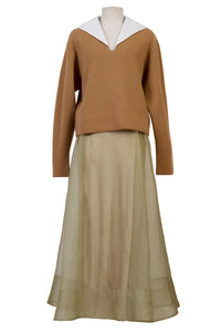 Silk See-through Long Skirt | Sage