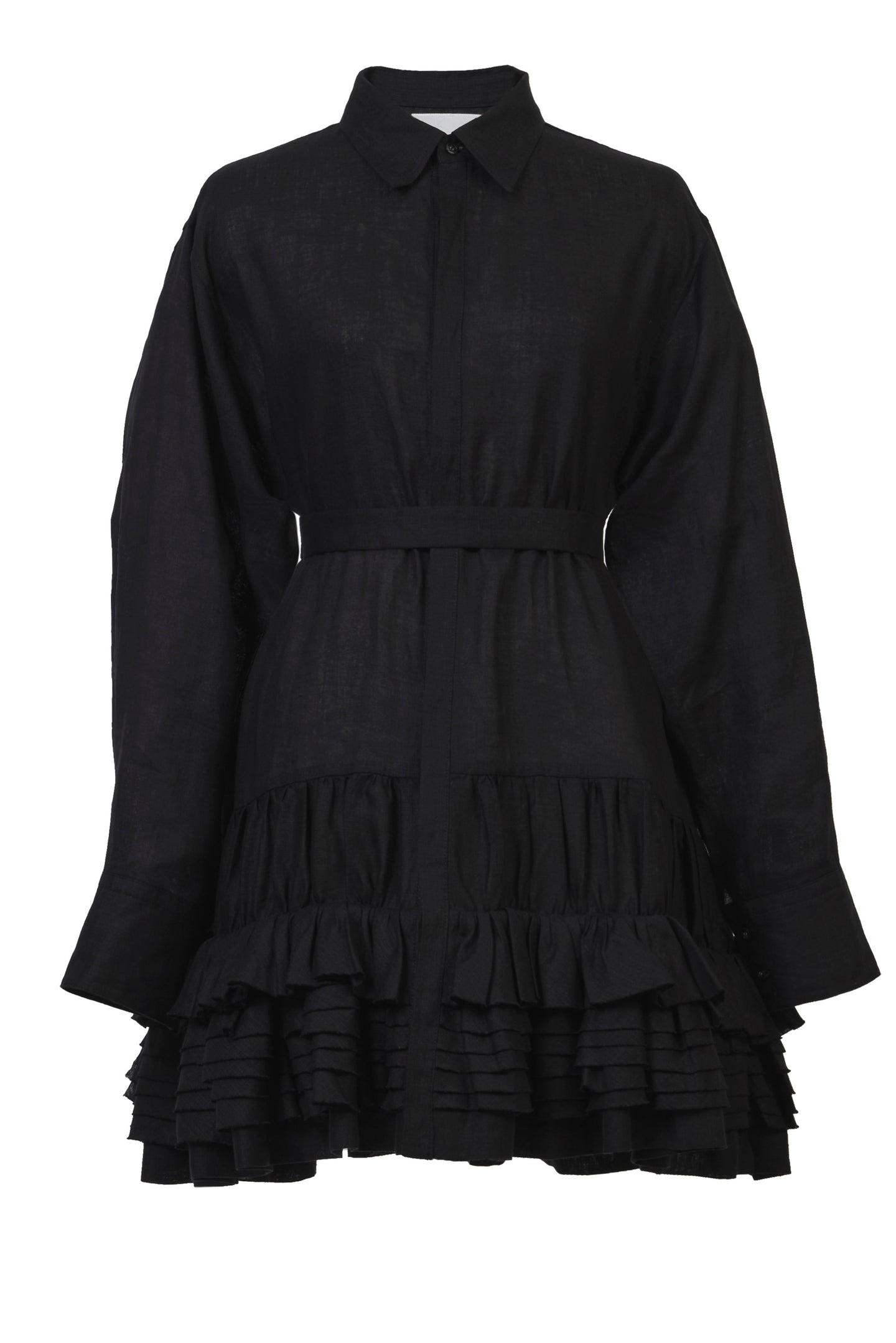 Tack Gather Frilled Shirt Dress | Stone