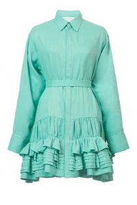 Tack Gather Frilled Shirt Dress | Mint