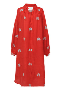 Embroidery Tunic Dress | Coral Red