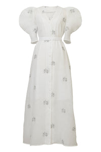 Embroidery Volume Sleeve Dress | Shell White