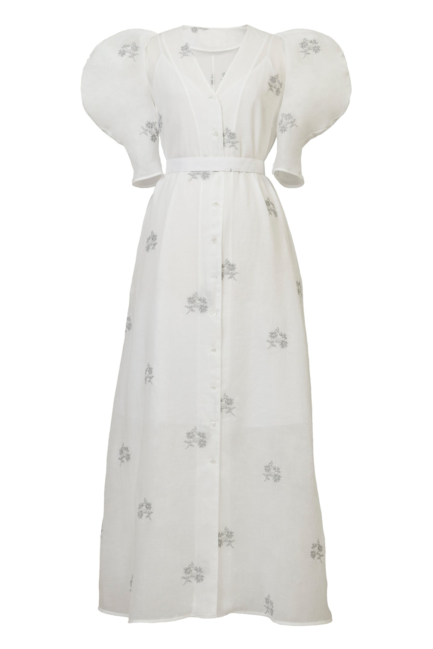 Embroidery Volume Sleeve Dress | Shell White