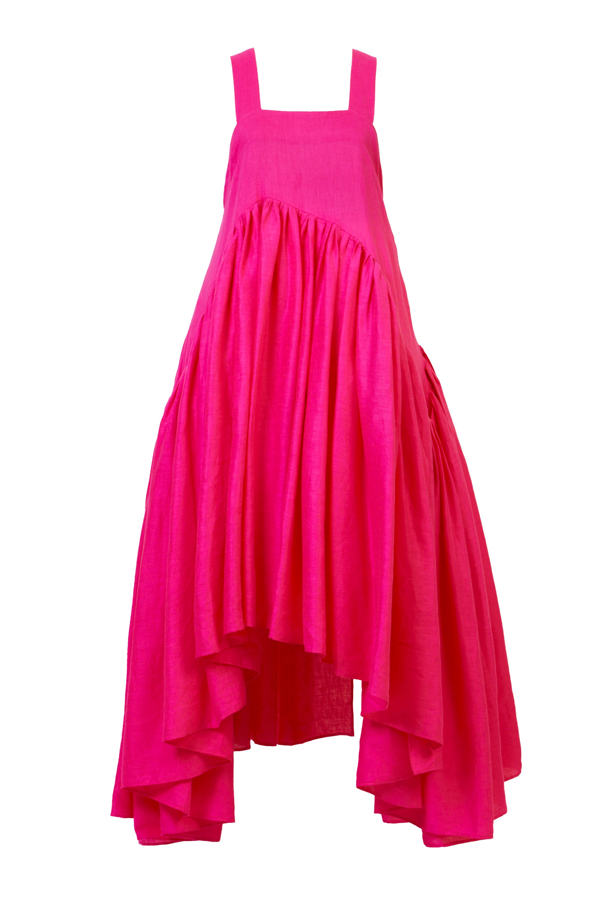 Gather Volume Long Dress | Fuchsia Pink