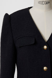 V-Neck Tweed Jacket | Stone