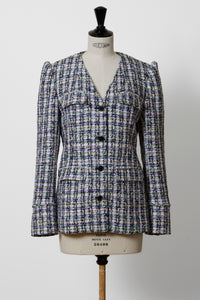 V-Neck Tweed Jacket | Plaid
