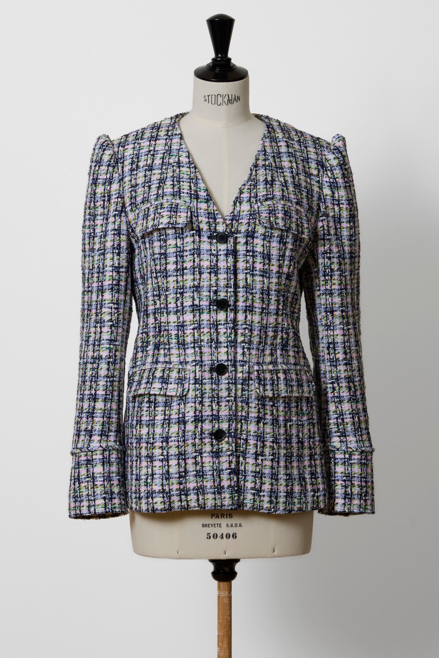 V-Neck Tweed Jacket | Plaid