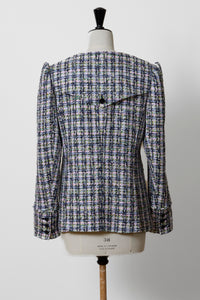 V-Neck Tweed Jacket | Plaid
