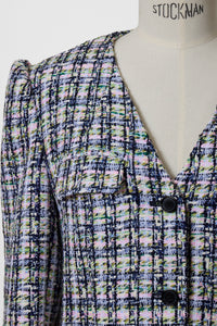 V-Neck Tweed Jacket | Plaid