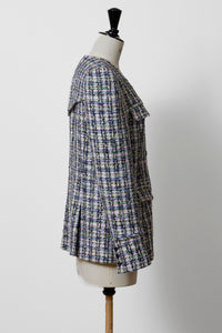 V-Neck Tweed Jacket | Plaid