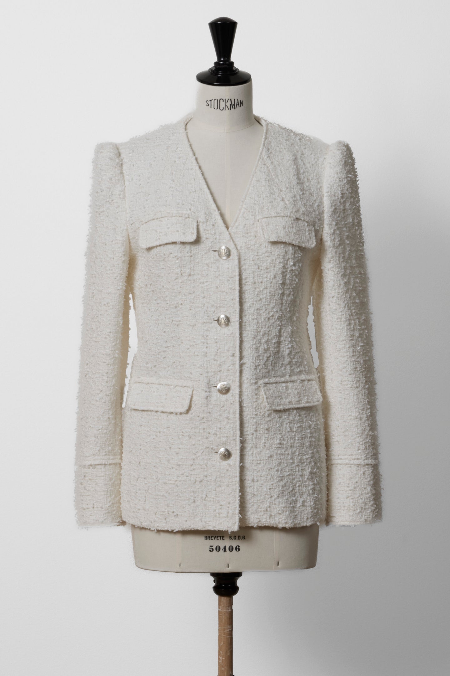 V-Neck Tweed Jacket | Pearl
