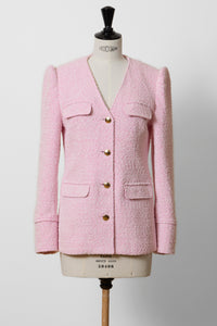 V-Neck Tweed Jacket | Rose