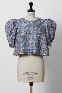 Volume Sleeve A-Line Tweed 2Way Tops | Shiny