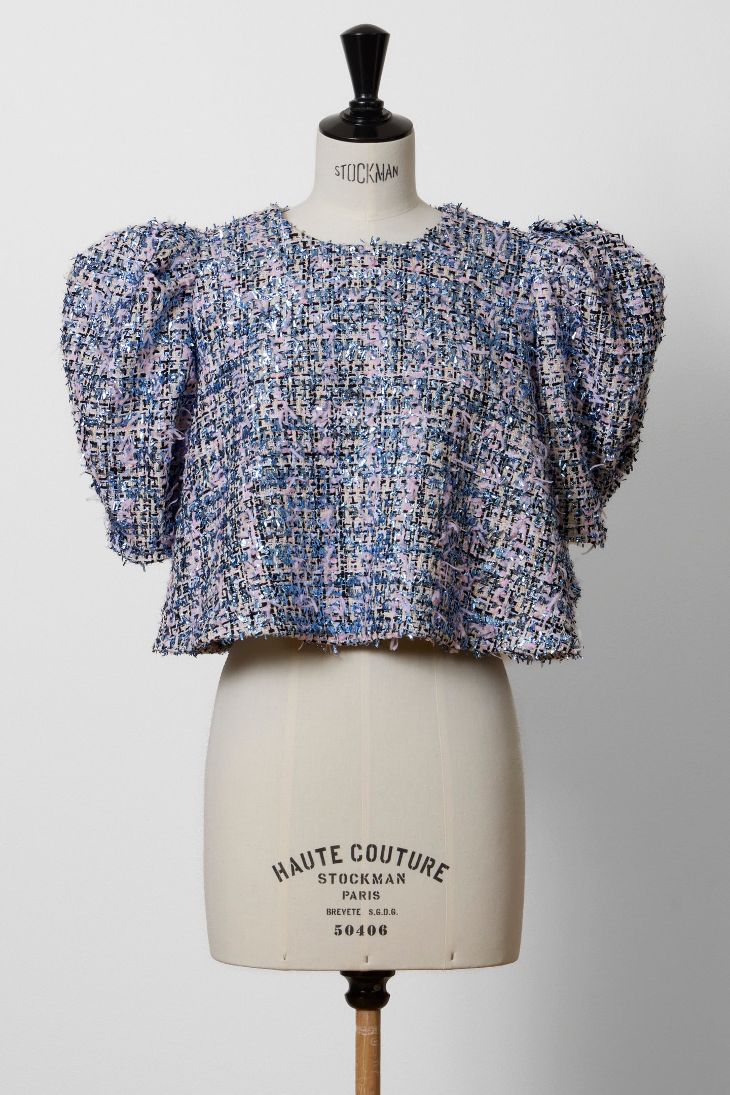 Volume Sleeve A-Line Tweed 2Way Tops | Shiny