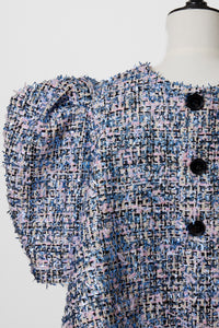 Volume Sleeve A-Line Tweed 2Way Tops | Shiny