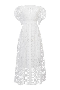 Volume Sleeve Lace Dress | Shell White