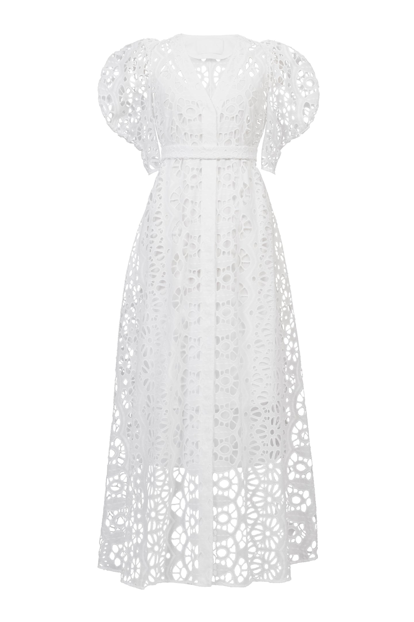 Volume Sleeve Lace Dress | Shell White