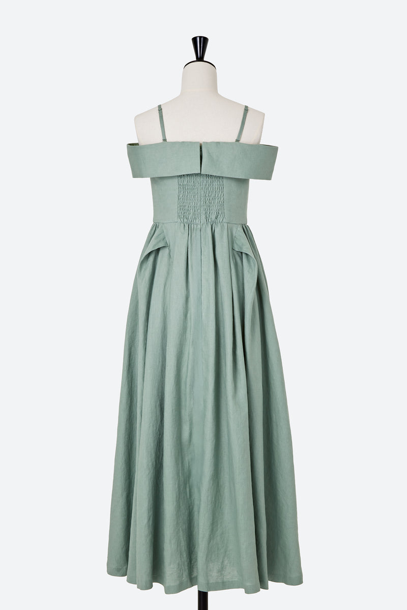 Off-Shoulder Linen Pleated & Gathered Dress | Rose – MYLAN ONLINE SHOP