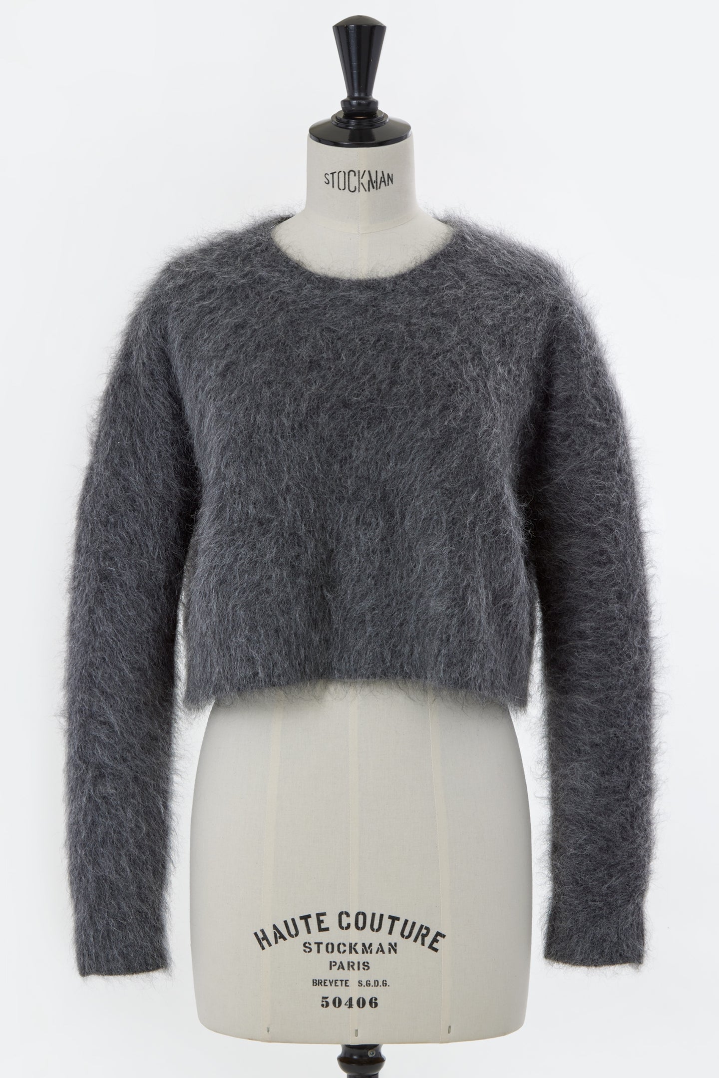 Wool Mohair Knit Short Top | Charcoal Grey