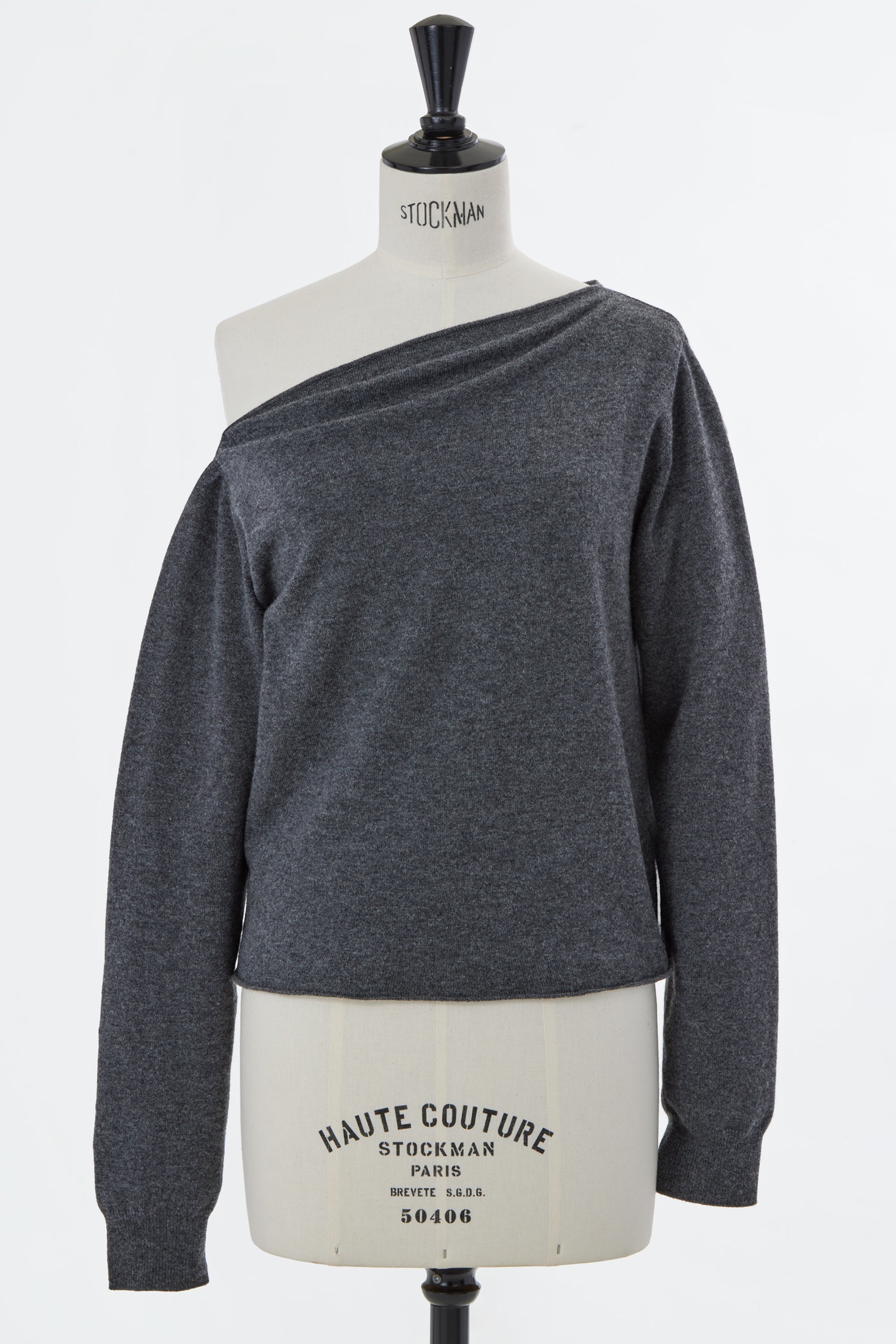 Wool Cashmere Asymmetrical Off-Shoulder Knit | Chocolate – MYLAN