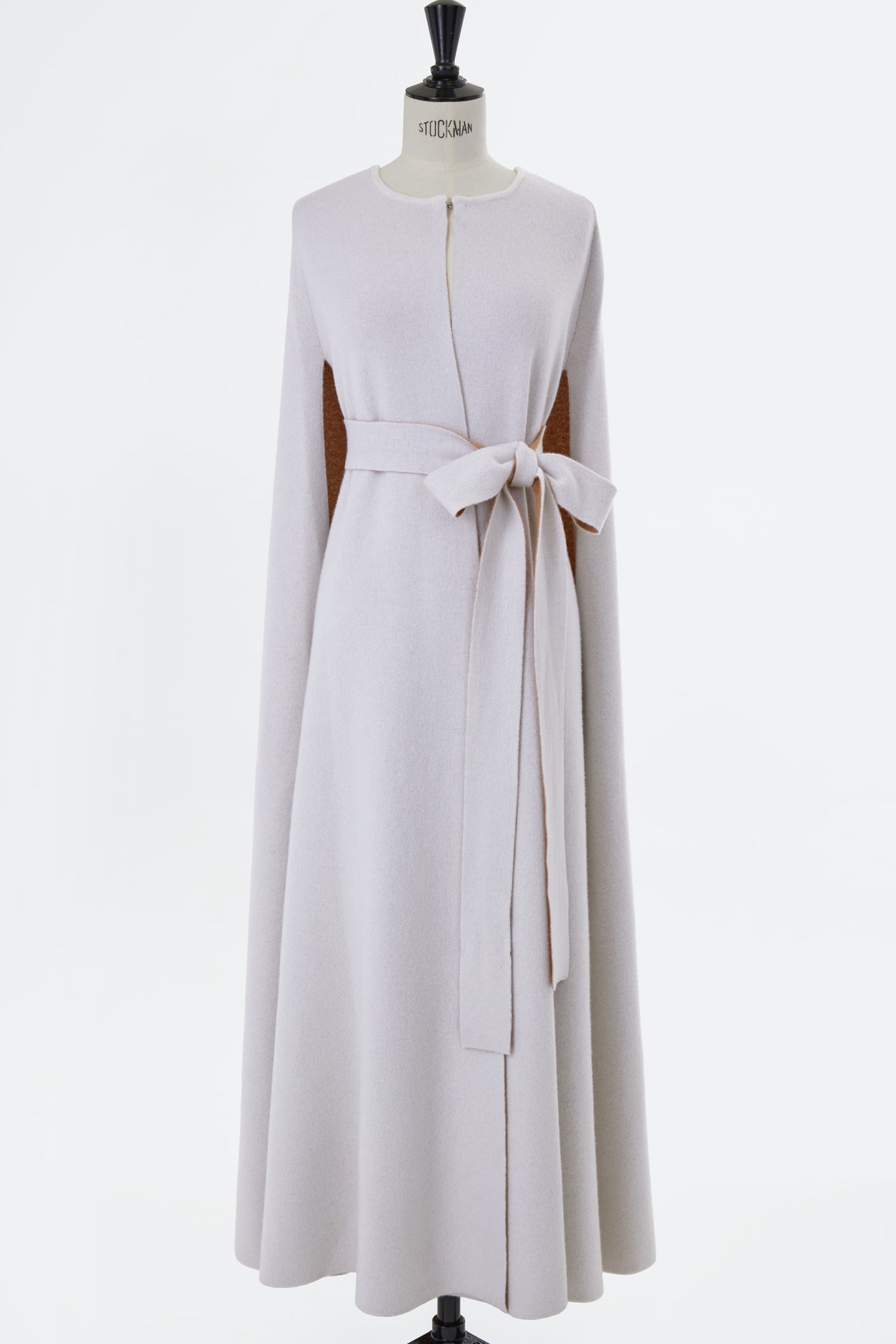 Reversible Cashmere Long Cape Knit Coat | Shell White × Camel