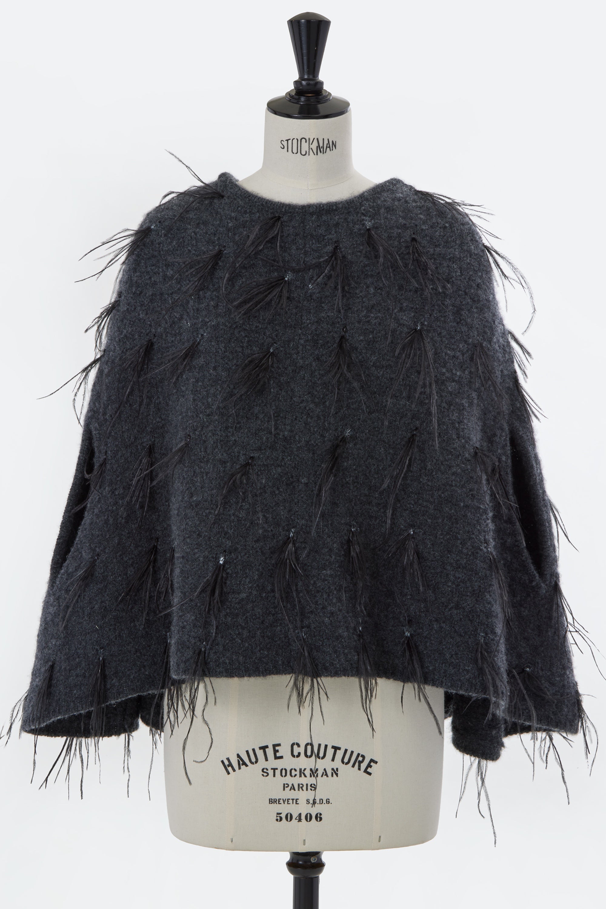 Cashmere Cape Poncho with Feathers | Charcoal Grey – MYLAN ONLINE SHOP