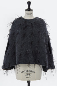 Cashmere Cape Poncho with Feathers | Charcoal Grey – MYLAN ONLINE SHOP