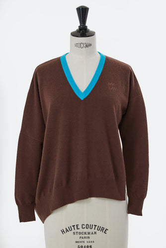 Cashmere V-Neck Asymmetrical Knit with MYLAN Logo | Red – MYLAN