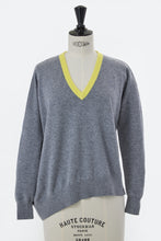 Load image into Gallery viewer, Cashmere V-Neck Asymmetrical Knit with MYLAN Logo | Charcoal Grey
