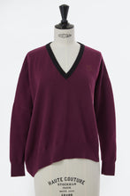 Load image into Gallery viewer, Cashmere V-Neck Asymmetrical Knit with MYLAN Logo | Burgundy

