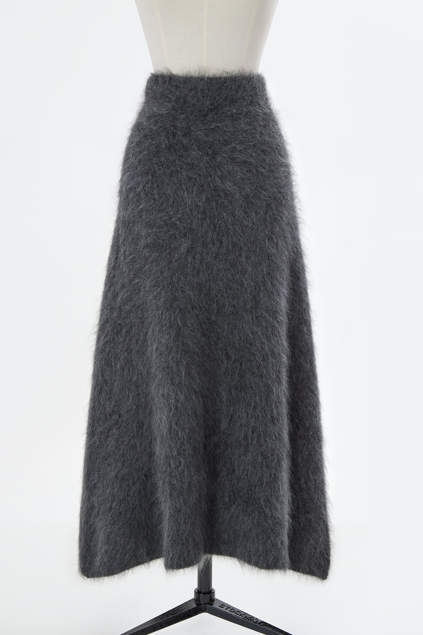 Wool Mohair Knit A-Line Long Skirt | Charcoal Grey