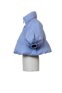 Tweed Volume Sleeve Short Down Coat | Sea Blue